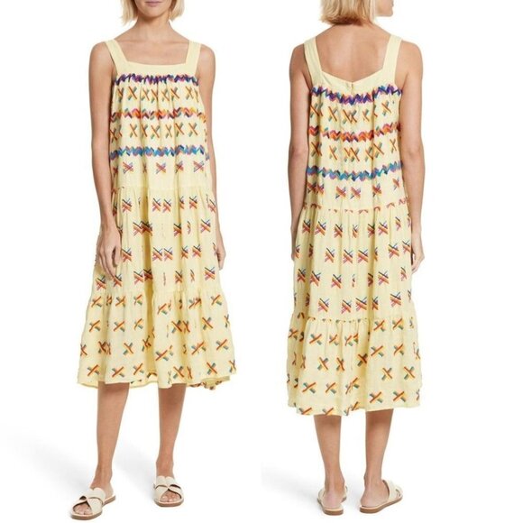 All Things MOCHI Remi Rainbow Embroidered Midi Dress 100% Linen Sleeveless XS - Picture 15 of 15